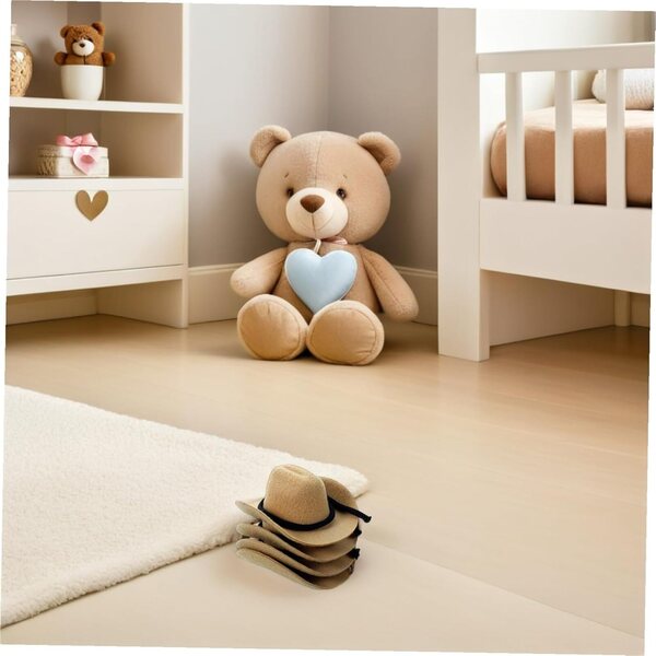 Set 4 Mini Cappelli Cowboy in Poliestere Beige per Bambole e Decorazioni Feste