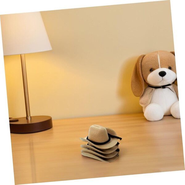 Set 4 Mini Cappelli Cowboy in Poliestere Beige per Bambole e Decorazioni Feste