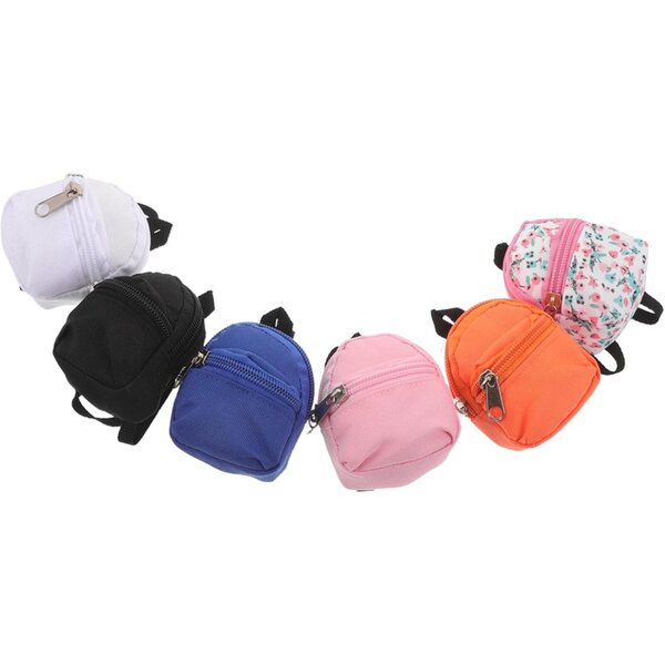 6 Mini Zaini in Tessuto con Cerniera per Bambole - Accessori per Gioco di Finzione