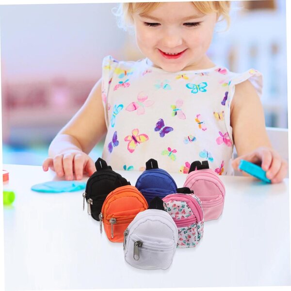 6 Mini Zaini in Tessuto con Cerniera per Bambole - Accessori per Gioco di Finzione