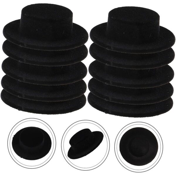 Set 15 Mini Cappelli a Cilindro Nero in Resina e Floccati per Bambole e Artigianato