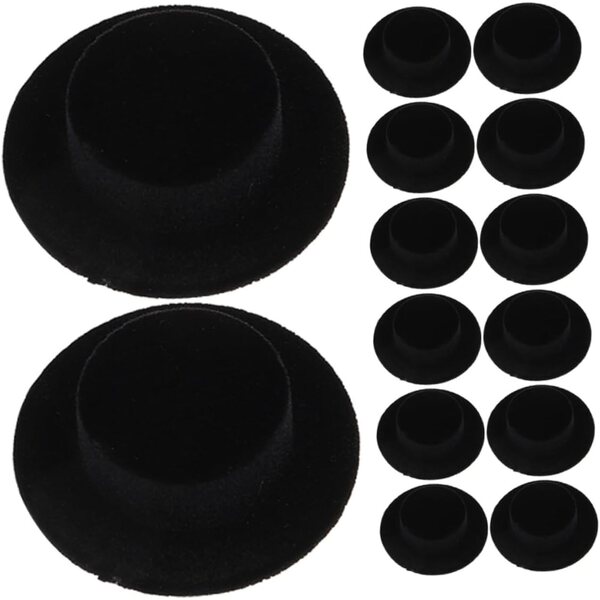 15 Mini Cappelli Nero in Resina e Flocking per Decorazioni Bambole e Artigianato DIY