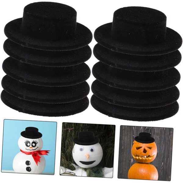 15 mini cappelli a cilindro neri in resina per bambole - MAJORMENCH