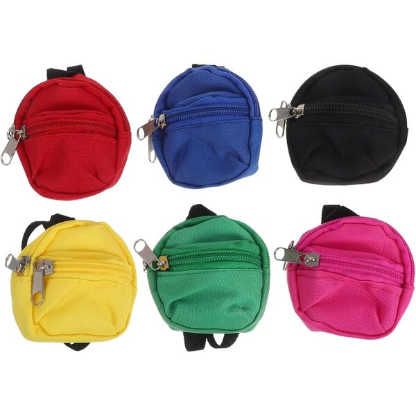 YARNOW Set 6 Mini Zaini con Cerniera per Bambole - Zaini Scuola in Miniatura Colorati