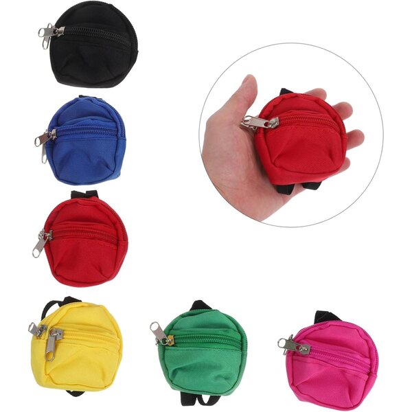 YARNOW Set mit 6 Mini-Rucksäcken mit Reißverschluss für Puppen – bunte Miniatur-Schulrucksäcke