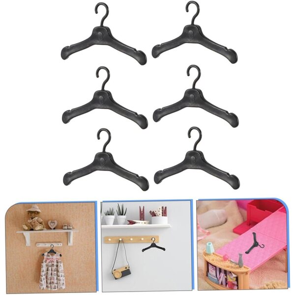 60 Mini-Kleiderbügel aus schwarzem Kunststoff für Puppen, widerstandsfähige Kleiderbügel für Kinderzimmer und Puppenhäuser