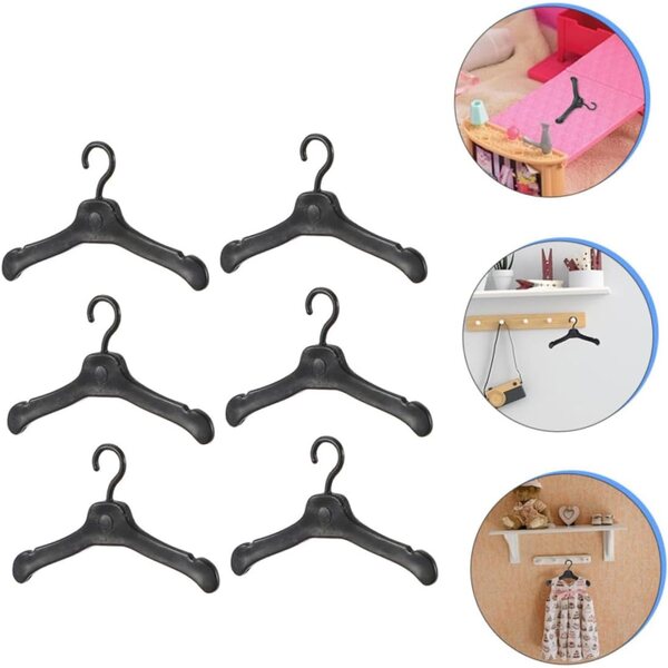 60 Mini-Kleiderbügel aus schwarzem Kunststoff für Puppen, widerstandsfähige Kleiderbügel für Kinderzimmer und Puppenhäuser