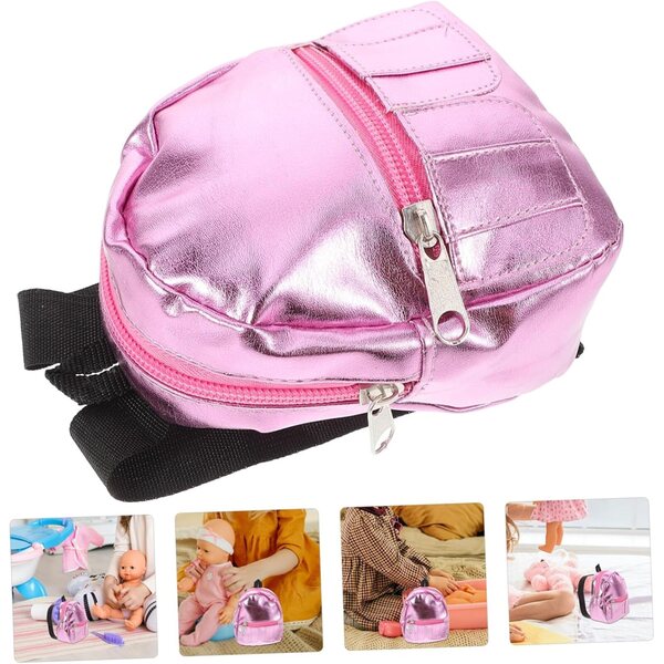 BESPORTBLE Mini-Rucksack für Puppen aus rosa Stoff – dekoratives Accessoire und Spielzeug