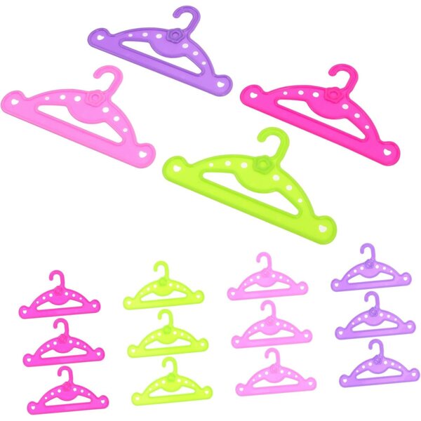 Hemobllo 16 pezzi Grucce Mini per Bambole in Plastica Colorate per Armadio