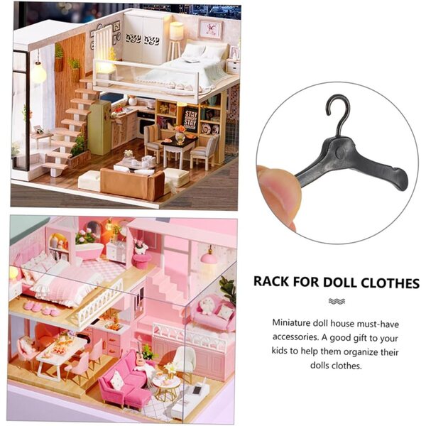 Beaupretty 60 Mini-Kunststoff-Kleiderbügel für Puppen in Schwarz und Weiß – stabiler Organizer