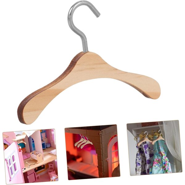 WOONEKY Set mit 10 Mini-Kleiderbügeln aus Holz für Puppen, widerstandsfähig und praktisch