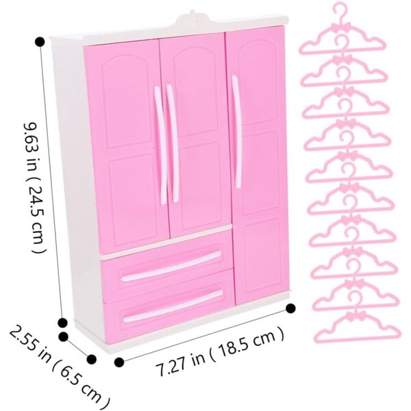 Appendiabiti per Bambole in Miniatura con 20 Mini Gruccie e Armadio Rosa