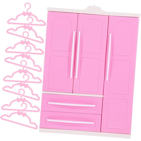 VICASKY Mini-Kleiderschrank mit 20 rosa Mini-Kleiderbügeln für Puppenhäuser