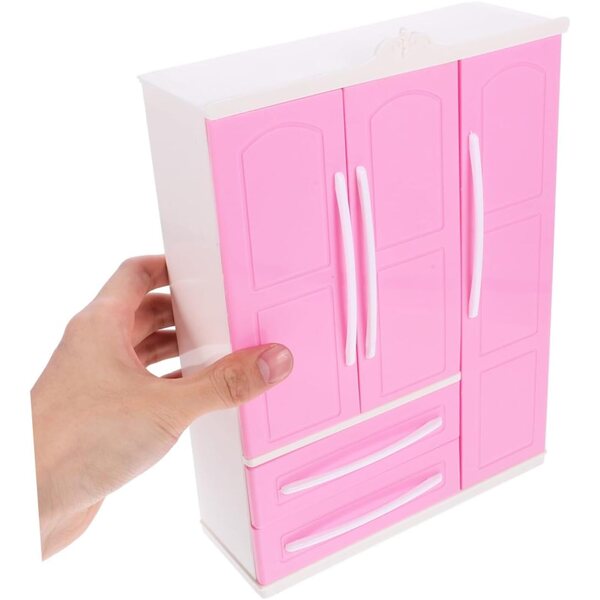 VICASKY Mini-Kleiderschrank mit 20 rosa Mini-Kleiderbügeln für Puppenhäuser