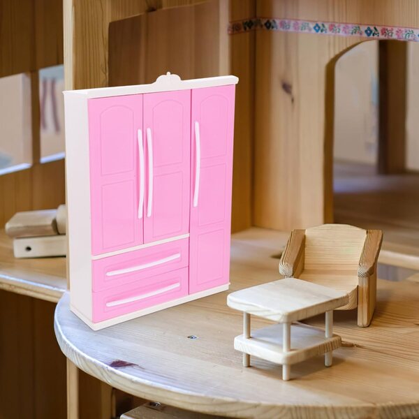 VICASKY Mini-Kleiderschrank mit 20 rosa Mini-Kleiderbügeln für Puppenhäuser