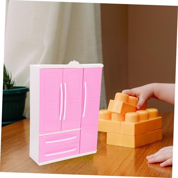 VICASKY Mini-Kleiderschrank mit 20 rosa Mini-Kleiderbügeln für Puppenhäuser
