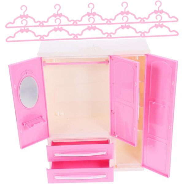 Appendiabiti e guardaroba miniatura con 20 mini grucce per casa delle bambole rosa