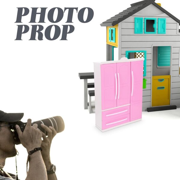 Miniatur-Kleiderbügel und Kleiderschrank mit 20 rosafarbenen Mini-Puppenhaus-Kleiderbügeln