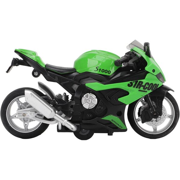 Einziehbares Motorradspielzeug aus grüner Legierung mit Geräuschen und Lichtern, simuliertes Modell