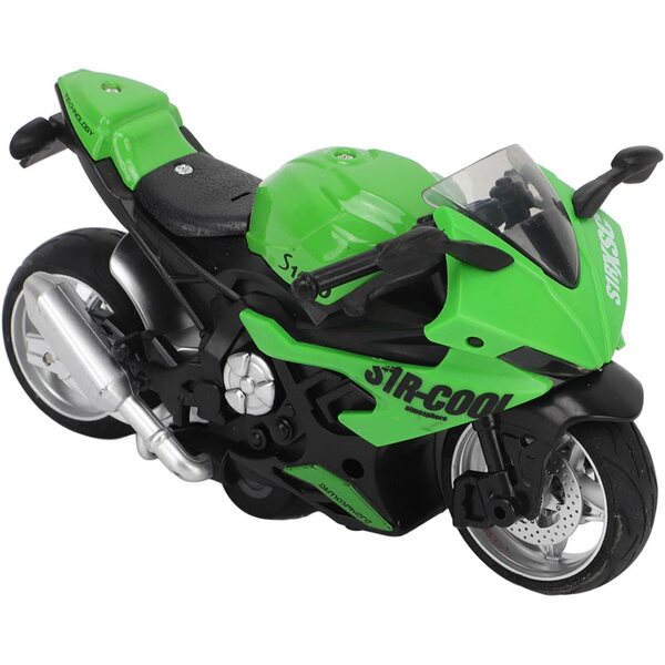 Einziehbares Motorradspielzeug aus grüner Legierung mit Geräuschen und Lichtern, simuliertes Modell