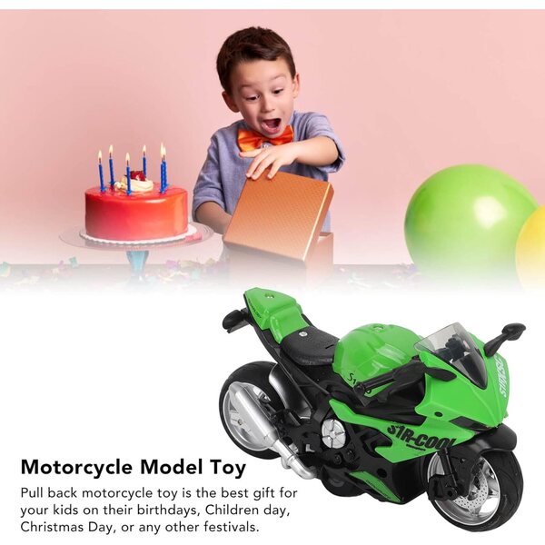Einziehbares Motorradspielzeug aus grüner Legierung mit Geräuschen und Lichtern, simuliertes Modell