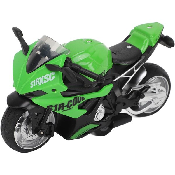 Einziehbares Motorradspielzeug aus grüner Legierung mit Geräuschen und Lichtern, simuliertes Modell
