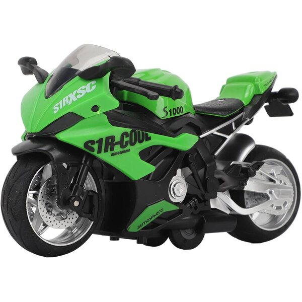Einziehbares Motorradspielzeug aus grüner Legierung mit Geräuschen und Lichtern, simuliertes Modell