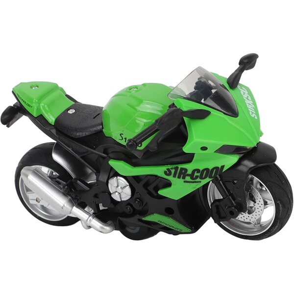 Einziehbares Motorradspielzeug aus grüner Legierung mit Geräuschen und Lichtern, simuliertes Modell