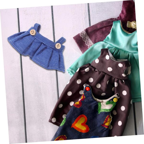 4 Vestiti con Salopette per Bambole 17 cm in Tessuto Morbido Blu Scuro