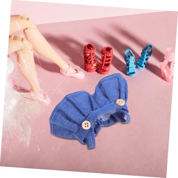 Vestiti per bambole peluche: 4 gonne salopette in stoffa blu scuro 17 cm