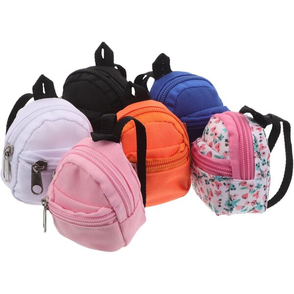 6 mini zaini per bambole con cerniera colorati ideali per giochi di ruolo e case delle bambole