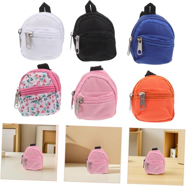 6 mini zaini per bambole con cerniera colorati ideali per giochi di ruolo e case delle bambole