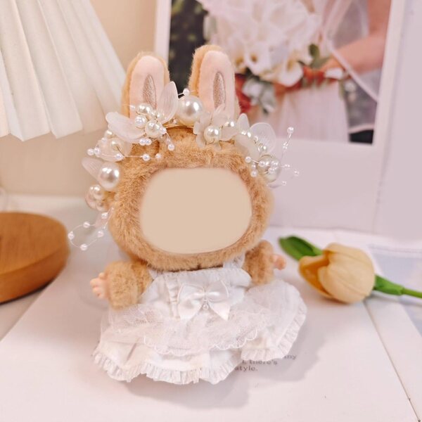 Hochzeitskleid-Set für 15-cm-Puppen mit Spitzen- und Tüllrock und Haarband