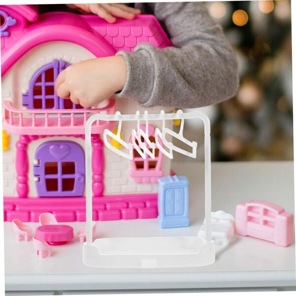 Tragbarer und platzsparender Mini-Wäscheständer und Kleiderbügel für Puppen mit 6 Kleiderbügeln