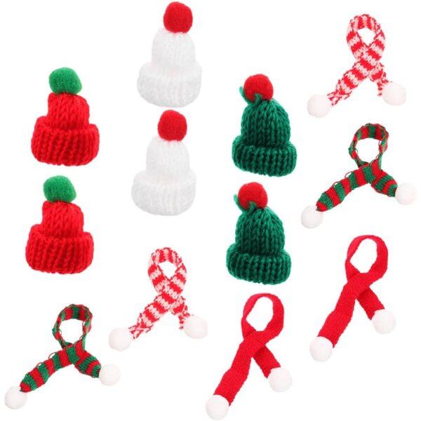 ERINGOGO 12 gestrickte Mini-Weihnachtsmützen und Schals für Basteldekorationen