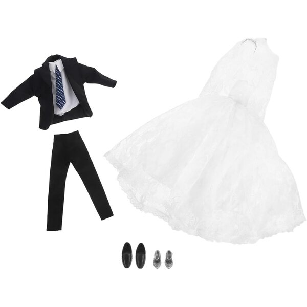 BESPORTBLE Set Abito da Sposa e Sposo per Bambole Costume Elegante per Giochi di Ruolo