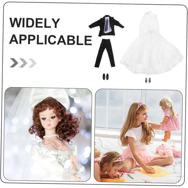 BESPORTBLE Set Abito da Sposa e Sposo per Bambole Costume Elegante per Giochi di Ruolo
