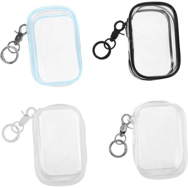 4 Stück transparente PVC-Taschen für Puppen und Stofftiere, Organizer mit farbigem Reißverschluss