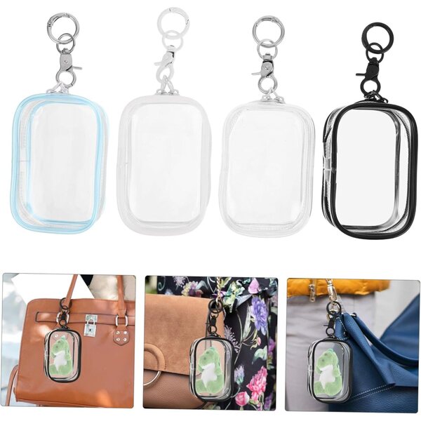 4 Stück transparente PVC-Taschen für Puppen und Stofftiere, Organizer mit farbigem Reißverschluss
