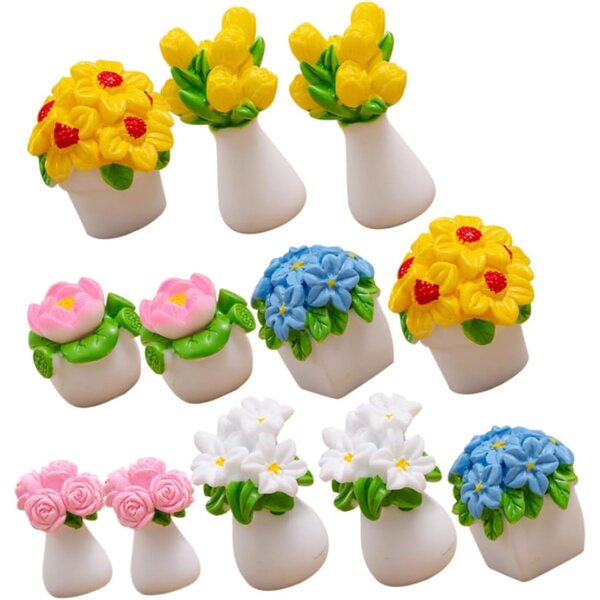 12 Mini Bonsai in Vaso per Mini Casa Decorativa - Accessori Realistici in Resina