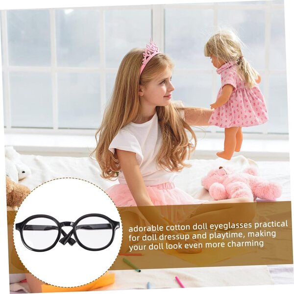 HEMOTON Occhiali per Bambole Rotondi in Plastica Nera con Lenti Trasparenti - Accessori Decorativi