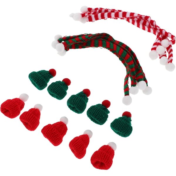 ORFOFE 20 Mini-Weihnachtsmützen und Schals für Puppen, rote und grüne Dekorationen