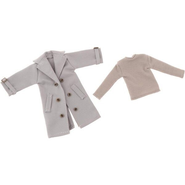 Kleidung für männliche Actionfiguren im Maßstab 1:12: Trenchcoat und elegantes graues Hemd