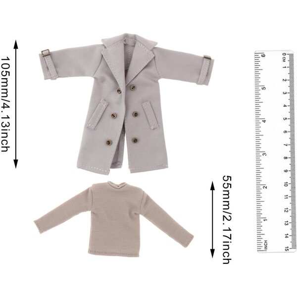 Kleidung für männliche Actionfiguren im Maßstab 1:12: Trenchcoat und elegantes graues Hemd