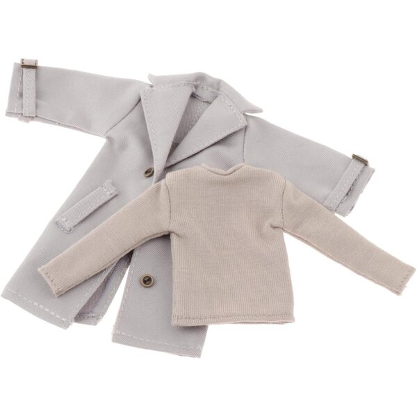 Kleidung für männliche Actionfiguren im Maßstab 1:12: Trenchcoat und elegantes graues Hemd