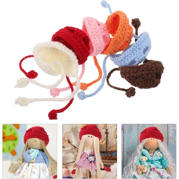 Set 6 Mini Cappellini Lavorati a Maglia per Bambole e Decorazioni Natalizie HEMOTON
