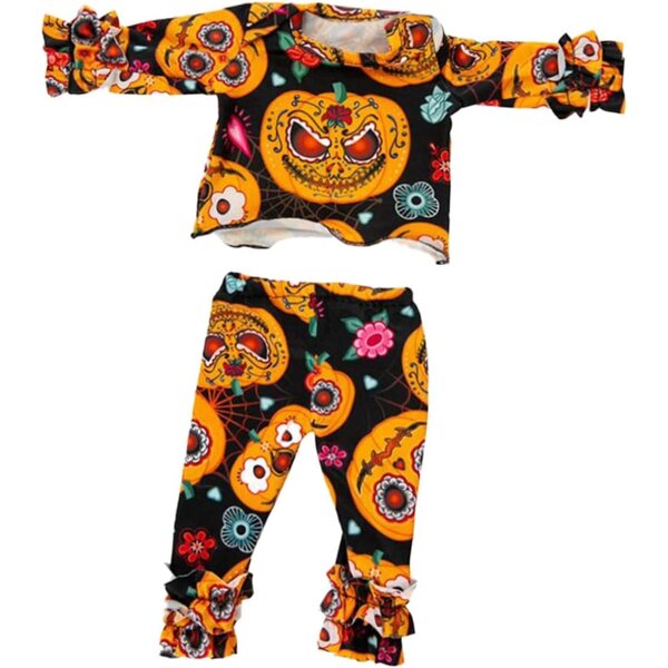 Halloween-Kürbiskleid für 18-Zoll-Puppen, dekoratives Kostüm in Orange und Schwarz