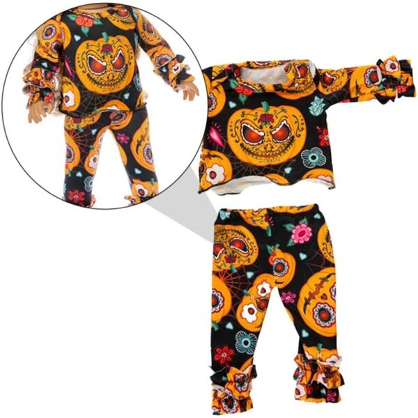 Halloween-Kürbiskleid für 18-Zoll-Puppen, dekoratives Kostüm in Orange und Schwarz