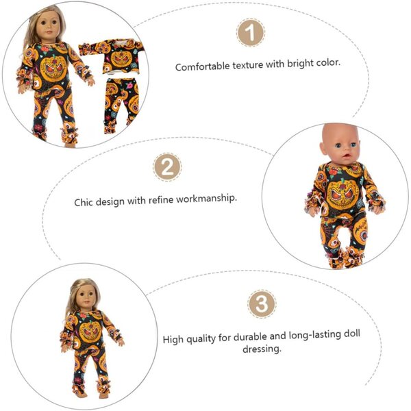 Halloween-Kürbiskleid für 18-Zoll-Puppen, dekoratives Kostüm in Orange und Schwarz