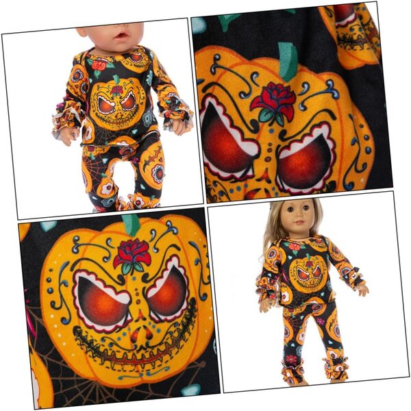 Halloween-Kürbiskleid für 18-Zoll-Puppen, dekoratives Kostüm in Orange und Schwarz